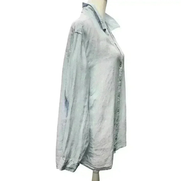 Sigrid Olsen 100% Linen Blue V-Neck Light Blue Blouse Button Down Shirt Size XL - Picture 2 of 16